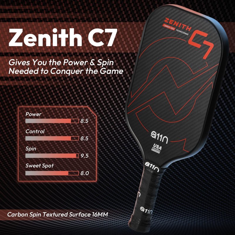 A11N Zenith C7 Pickleball Paddle 16mm | T700 Carbon Fiber with Foam Injected Walls | Enlarged Sweet Spot | Elongated Shape | Red