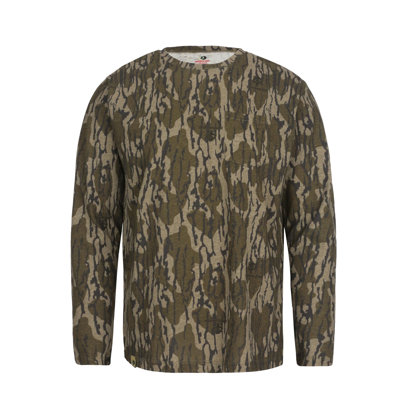Mossy Oak Youth Long Sleeve Camo Shirt with Pocket | 100% Cotton Crewneck Shirt for Kids | Lightweight & Breathable Hunting Apparel for Boys | Perfect for Hunting, Fishing, Camping & Hiking | Large