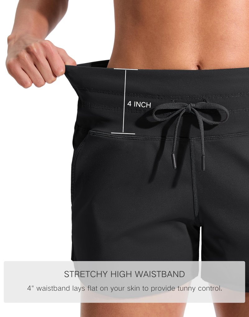 Soothfeel Women's Athletic Running Shorts with Pockets 3.5" Quick Dry High Waisted Workout Active Gym Shorts for Women Black L