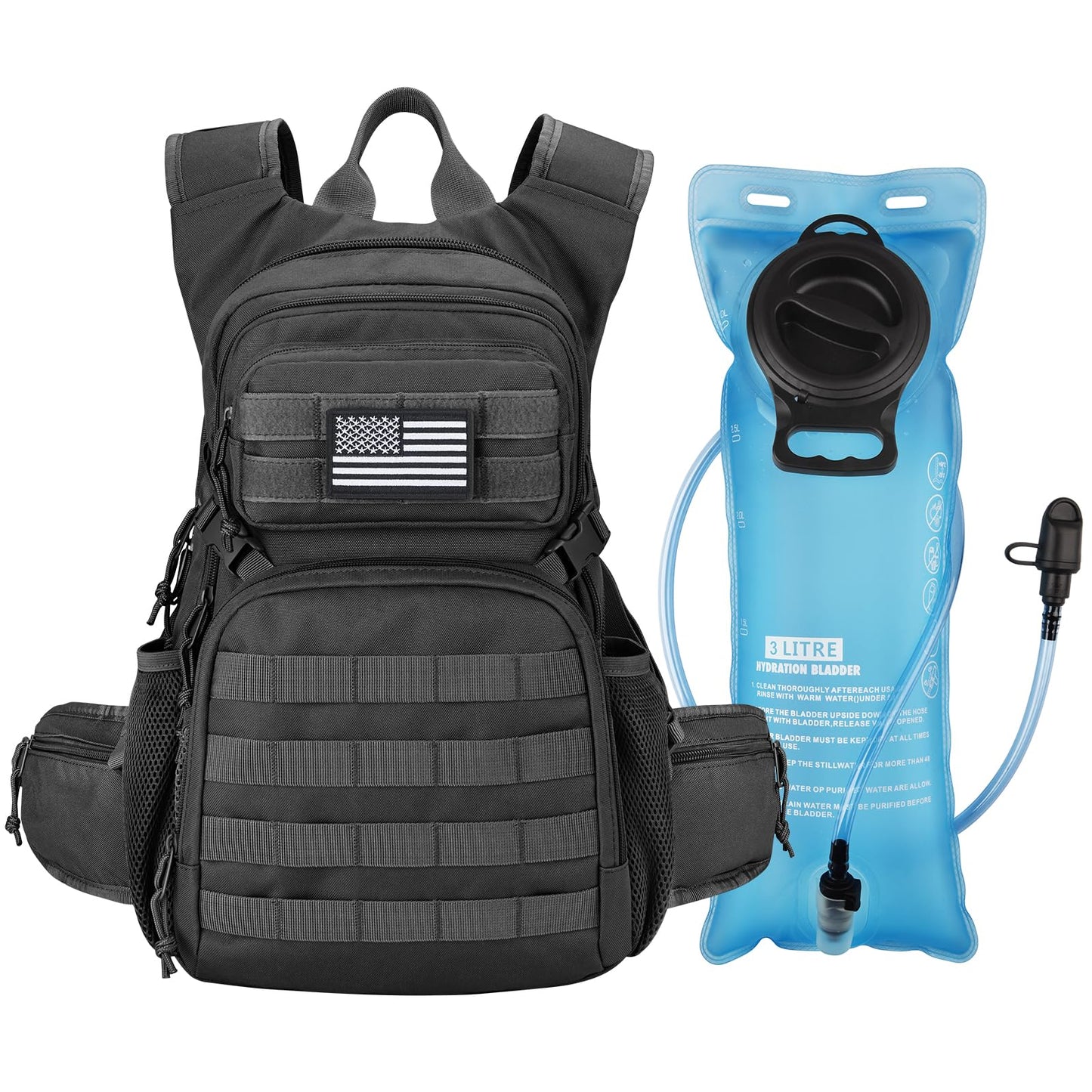 CVLIFE Tactical Hydration Backpack 3L, Lightweight Water Bag Hydration Pack, Hiking Backpack with Water Bladder for Men Women, Heavy Duty Molle Water Backpack for Cycling, Running, Hunting Black