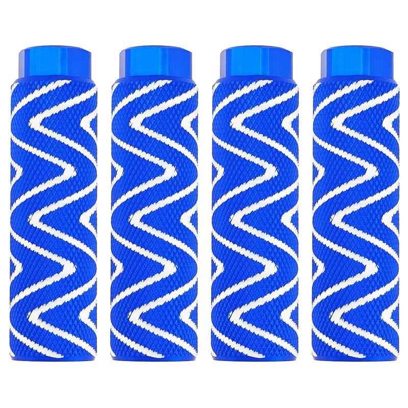 Zelerdo 4 Pack Aluminum Alloy Bike Pegs Foot Pedals Backseats Stands Fit 3/8 inch Axles (Blue Mixed Silver, 100x28 mm)