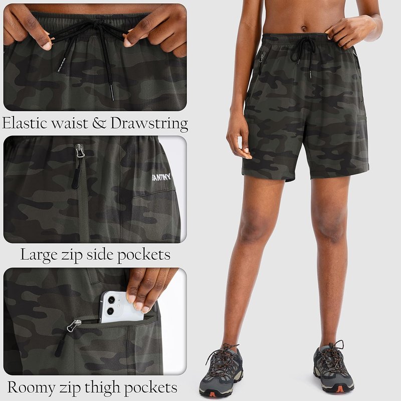 SANTINY Women's Hiking Cargo Shorts - Quick Dry Lightweight Athletic Shorts with Zipper Pockets | 5''/7''/9'' Sizes