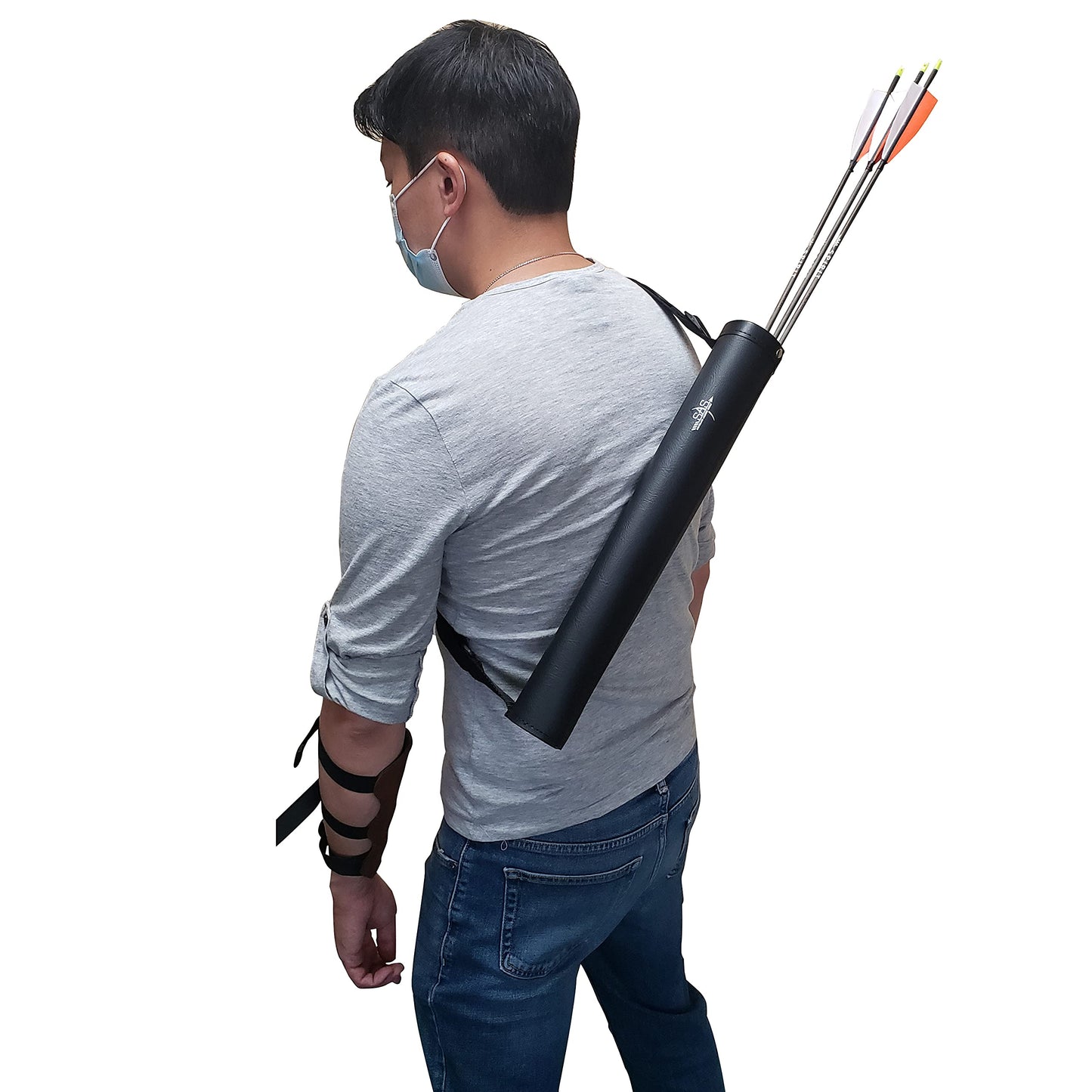 SAS Southland Archery Supply Leather Tube 17" Hip Quiver Arrow Holder with Belt Clip (Hip/Back Quiver 2-in-1)