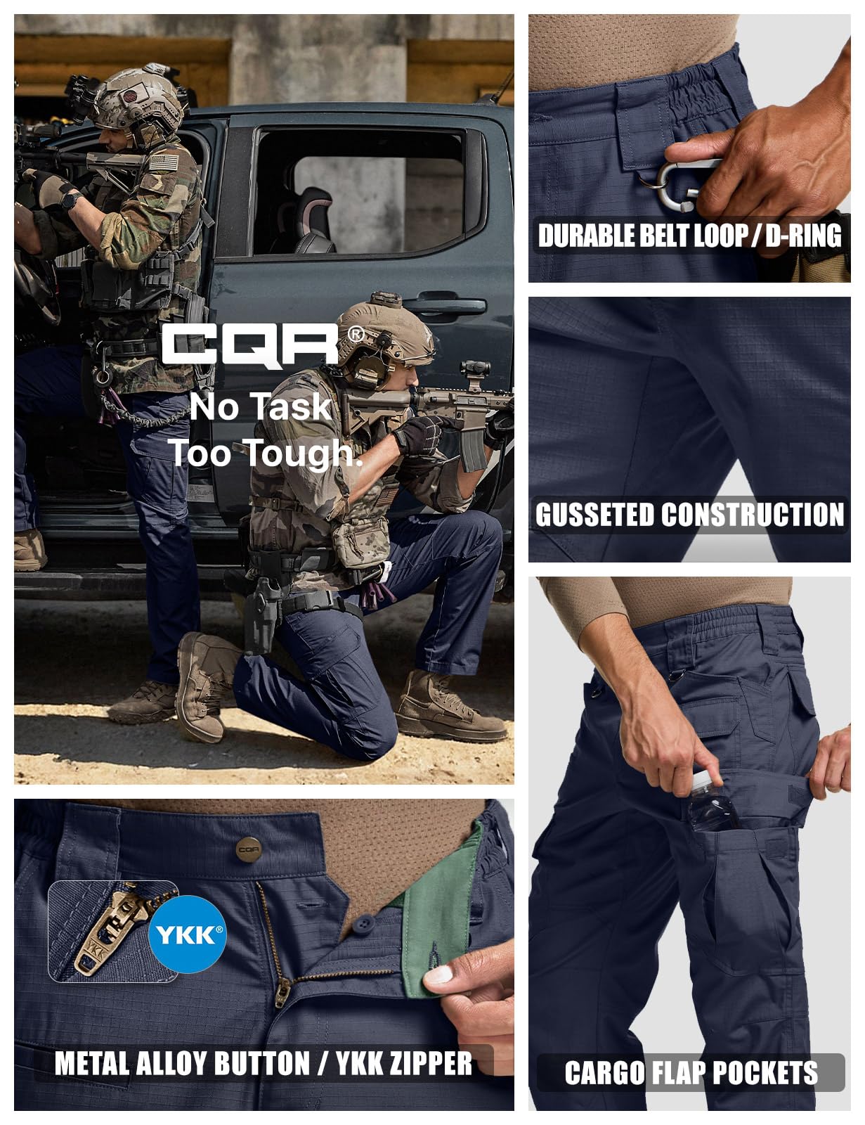 CQR Men's Tactical Pants, Water Resistant Ripstop Cargo Pants, Lightweight EDC Work Hiking Pants, Outdoor Apparel, Duratex Mag Pocket Police Navy, 38W x 34L