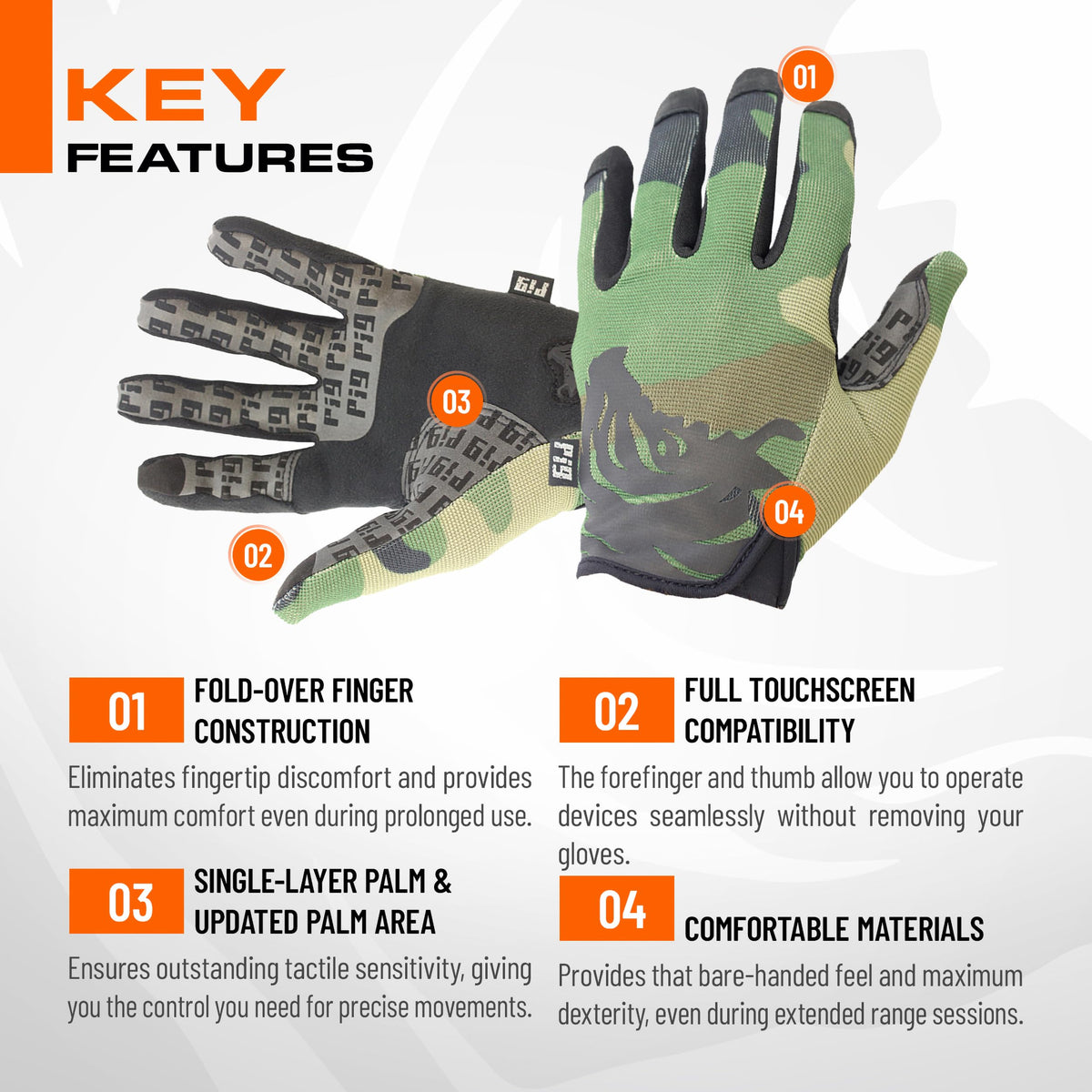 PIG FTD Delta Utility Gloves, 1 Pair, Woodland, Small