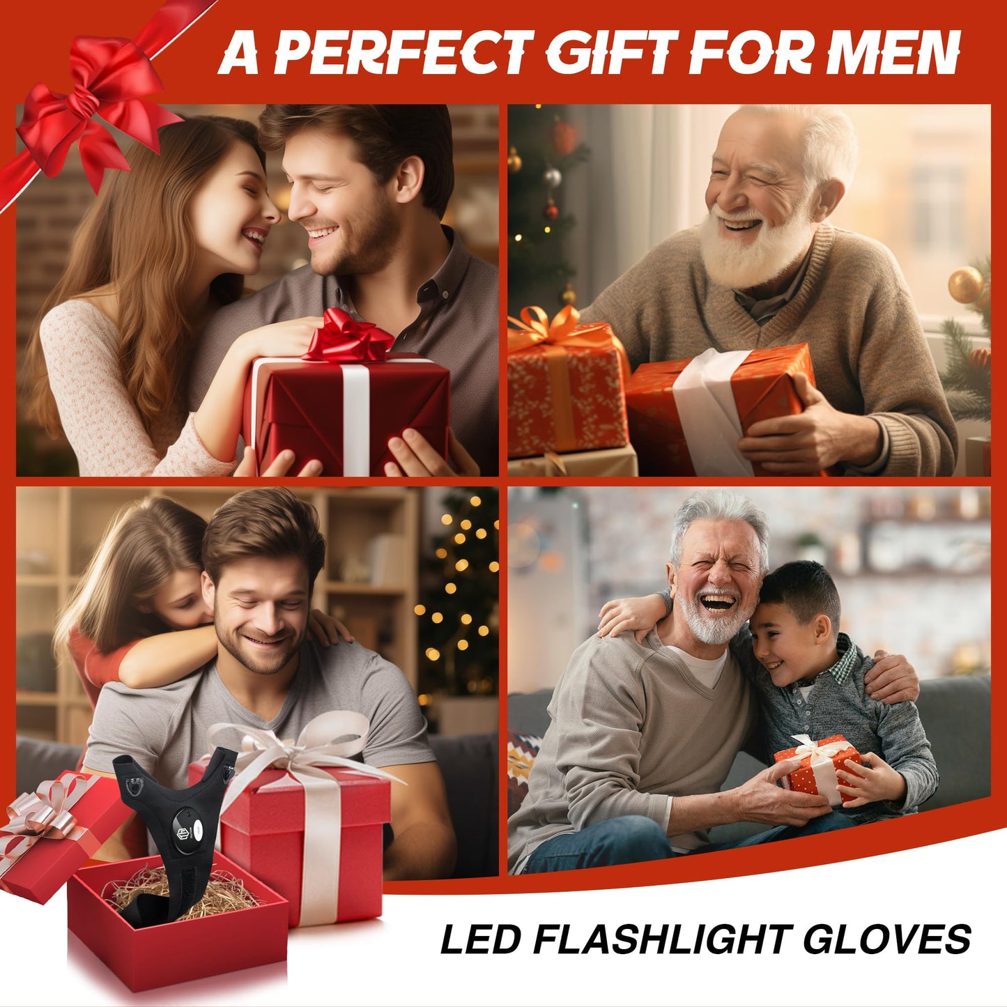 ThxToms Updated LED Flashlight Gloves Gifts for Men, Father's Day Gifts for Dad, Hands-Free Lighted Gloves with 2 LED Lights, Christmas Gifts for Dad, Cool Gadget for Repairing Fishing Camping