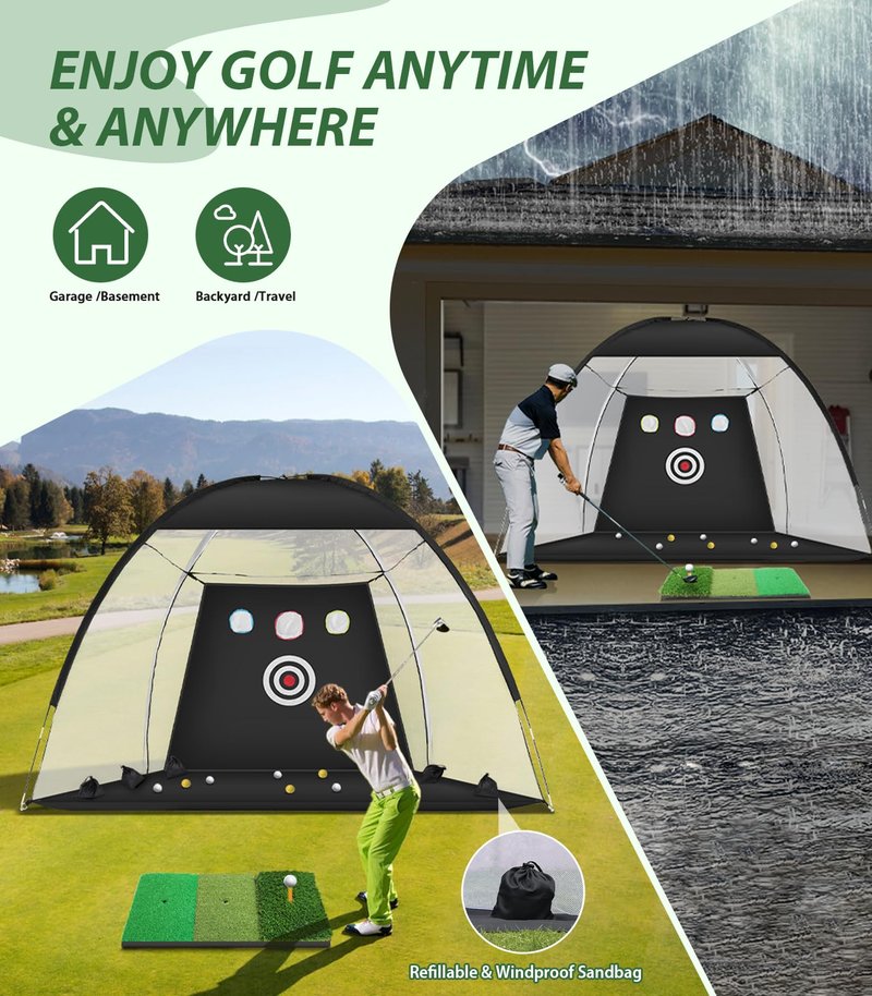 Golf Net, 10x7ft Golf Hitting Aid with Mat, Designed for Outdoor & Indoor Use, Practice Nets for Backyard Driving Real Balls, Ideal Gifts for Men Dad Husband & Golfers (10x7ft)