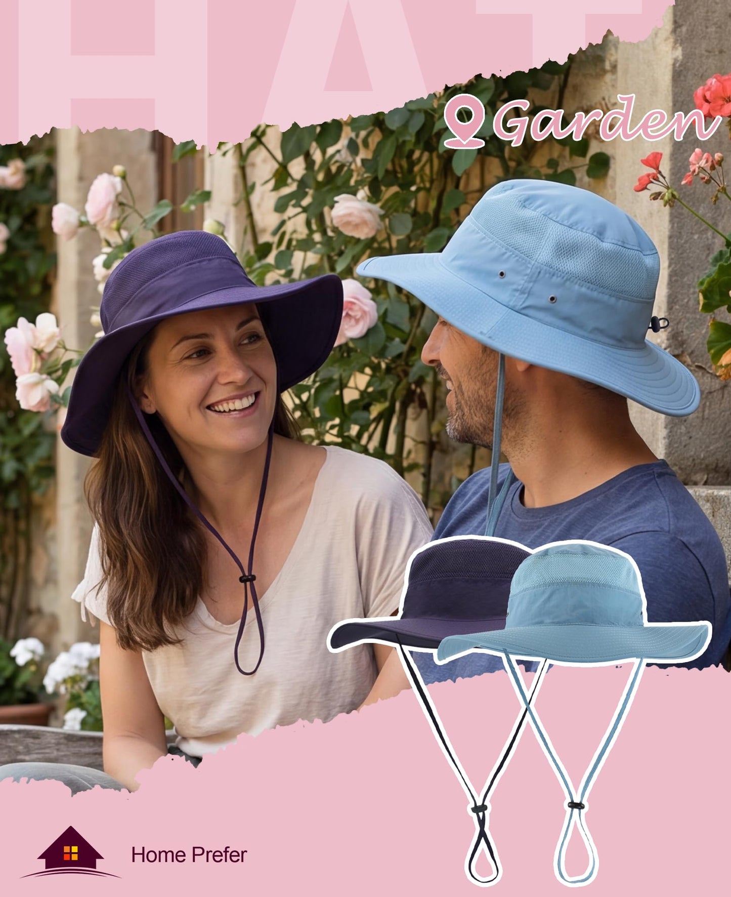 Home Prefer Men's Sun Hat UPF 50+ Wide Brim Bucket Hat Windproof Fishing Hats (Blue)