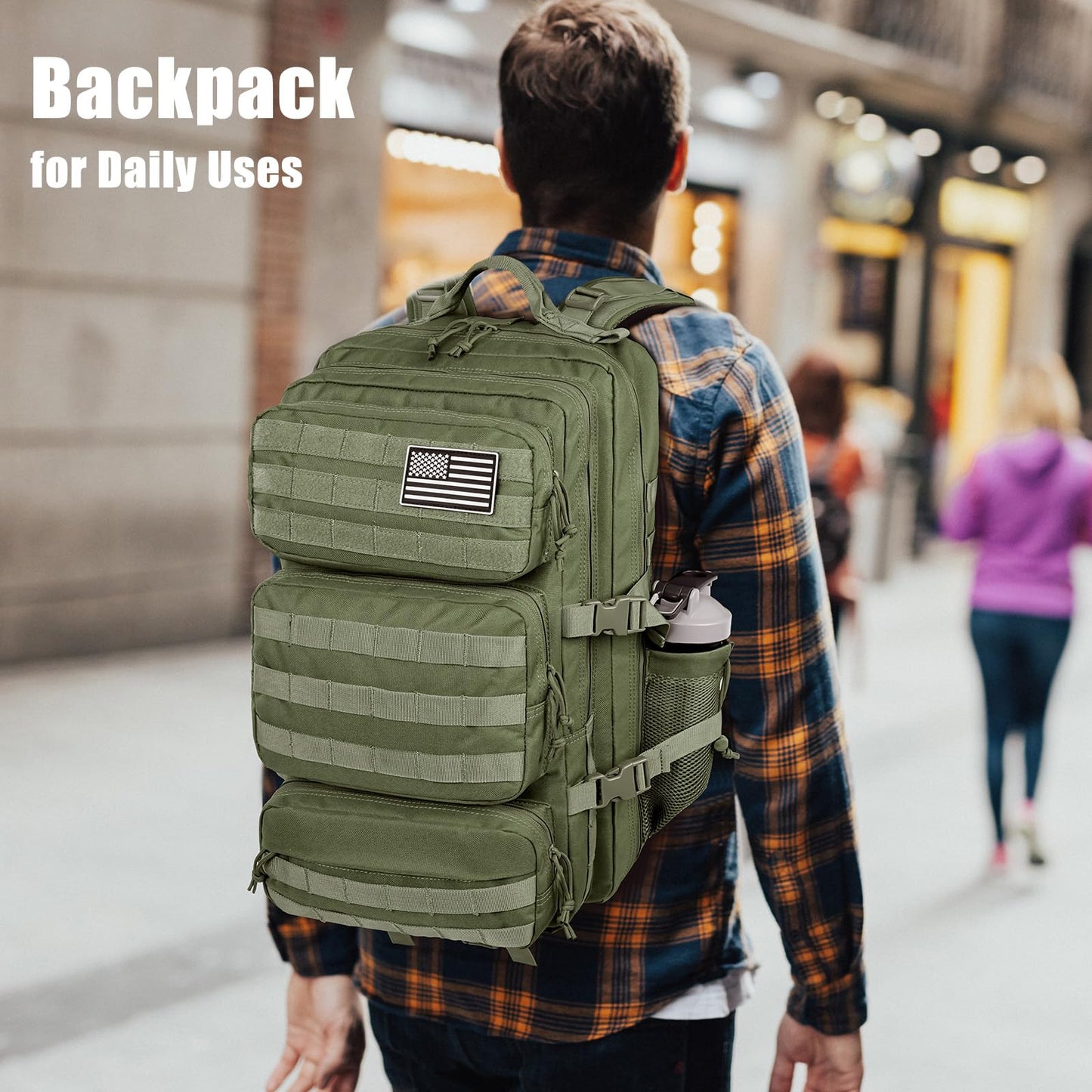 kookoomia Military Tactical Backpack 25L Day Backpack for Men Molle Army 3 Days Assault Pack Bug Out Bag Water Resistant and Heavy Duty Hiking Treeking Rucksack - Dark Green