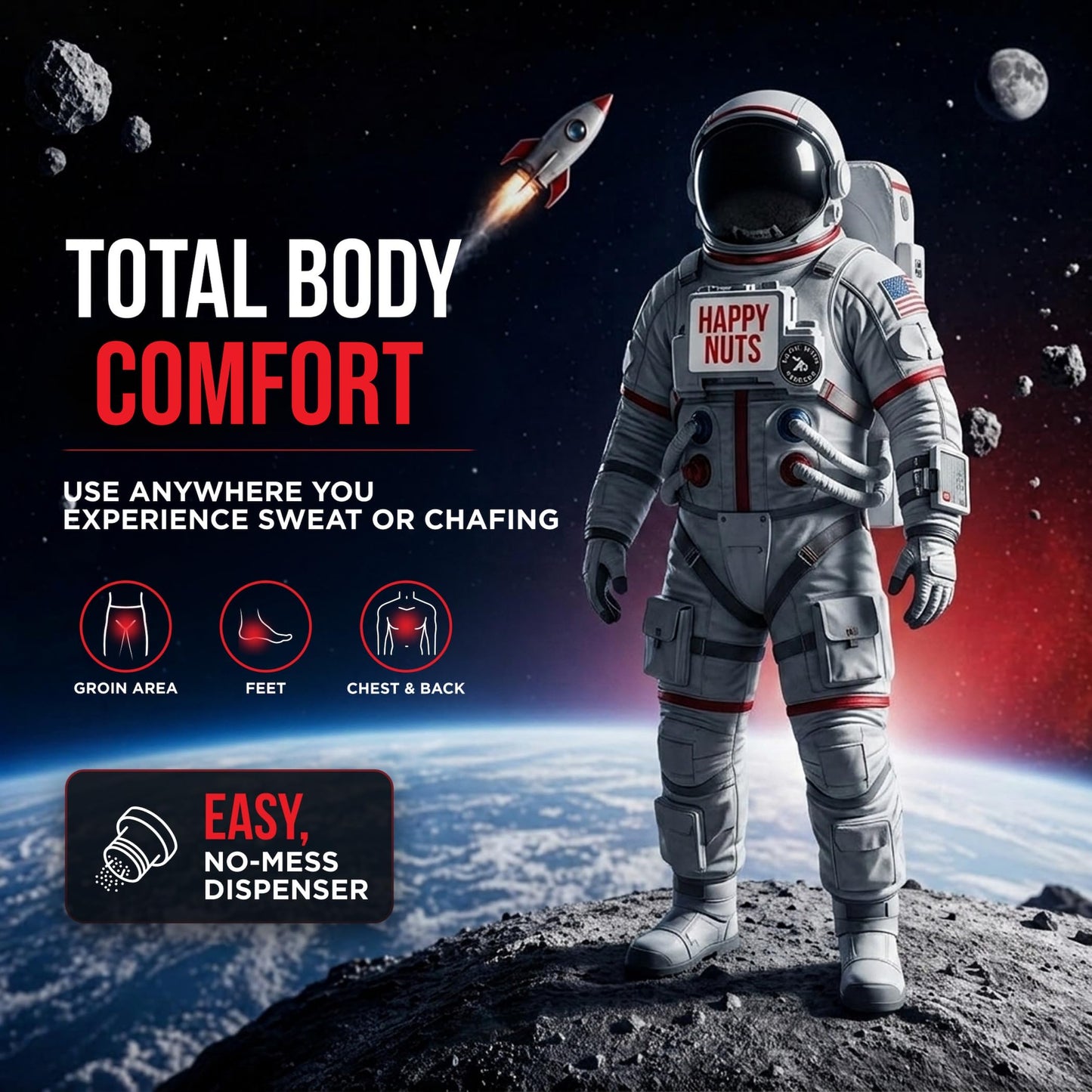Happy Nuts Comfort Powder - Anti-Chafing, Sweat Defense & Odor Control for the Groin, Feet, and Body - Body Powder for Men (2 PACK)