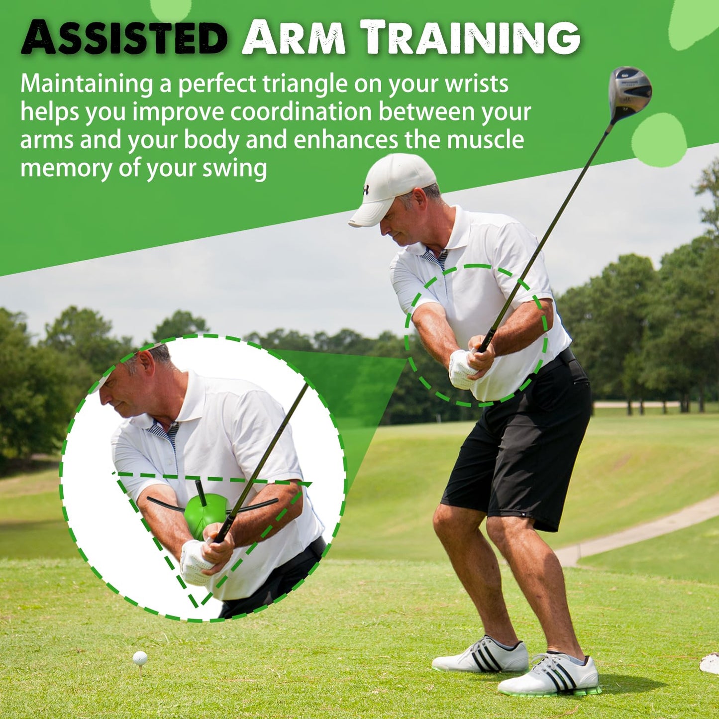 The Connector Golf Training Aid, Swing Trainer for Posture Correction Practice, Golf Training Aids Helps Train Proper Swing Mechanics, Arm Structure, for Golfers at All Levels (Green) (Green)