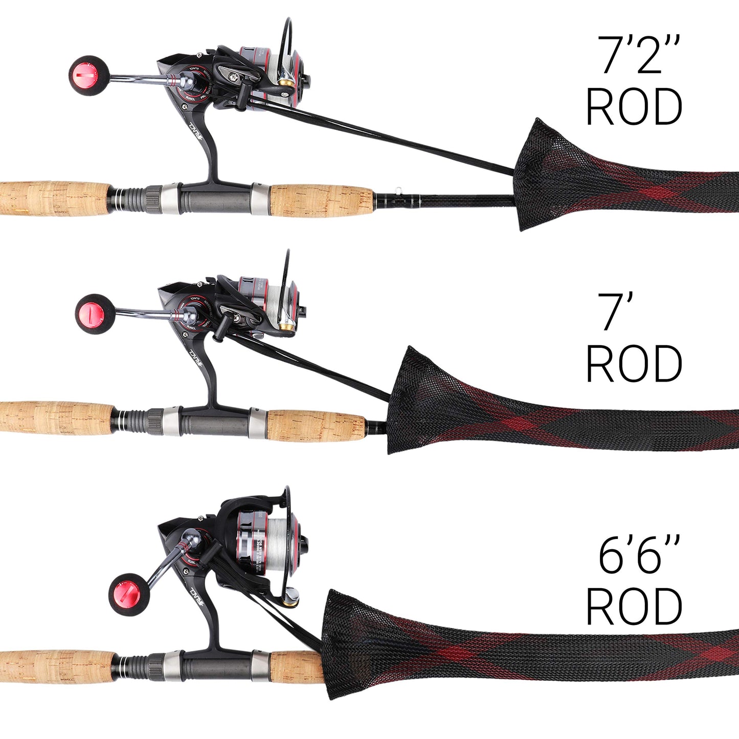 RUNCL Spinning Rod Socks, Fishing Rod Sleeves, Fishing Pole Sleeves (Red&Black, 2pcs)