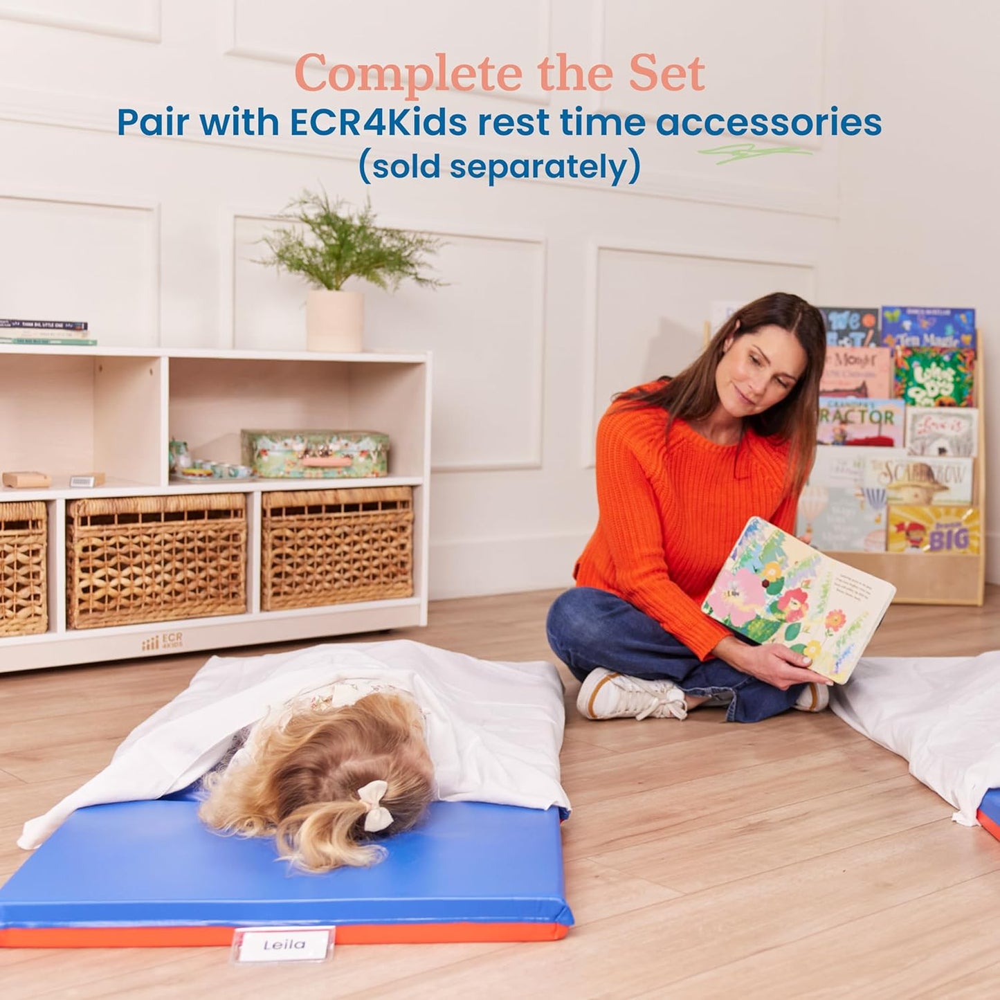 ECR4Kids Premium Folding Rest Mat - 3-Section Sleeping Pad | Blue/Red, 2-Inch Thick