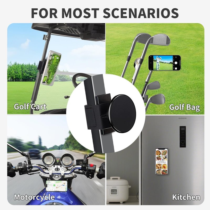 Magnetic Golf Cart Phone Holder Compatible with Magsafe iPhone 16/15/14/13/12, Fits Yamaha, EZGO, Club Car, Alloy Strong Magnetic Phone Mount for Gym, Kitchen