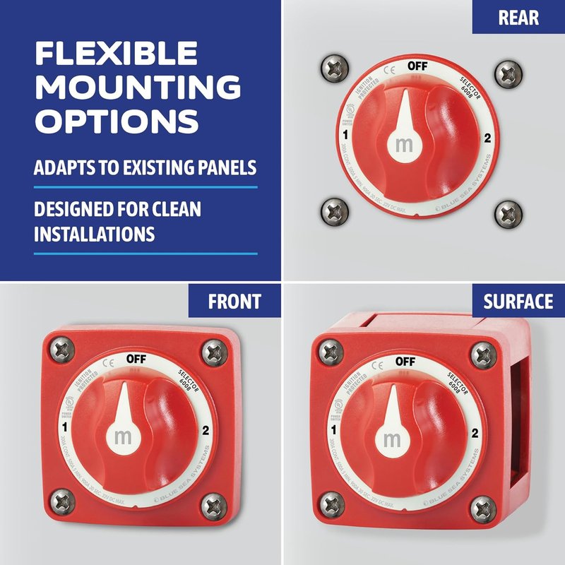Blue Sea Systems Mini Battery Switch - 3-Position, Red | Durable 6008 m-Series Design