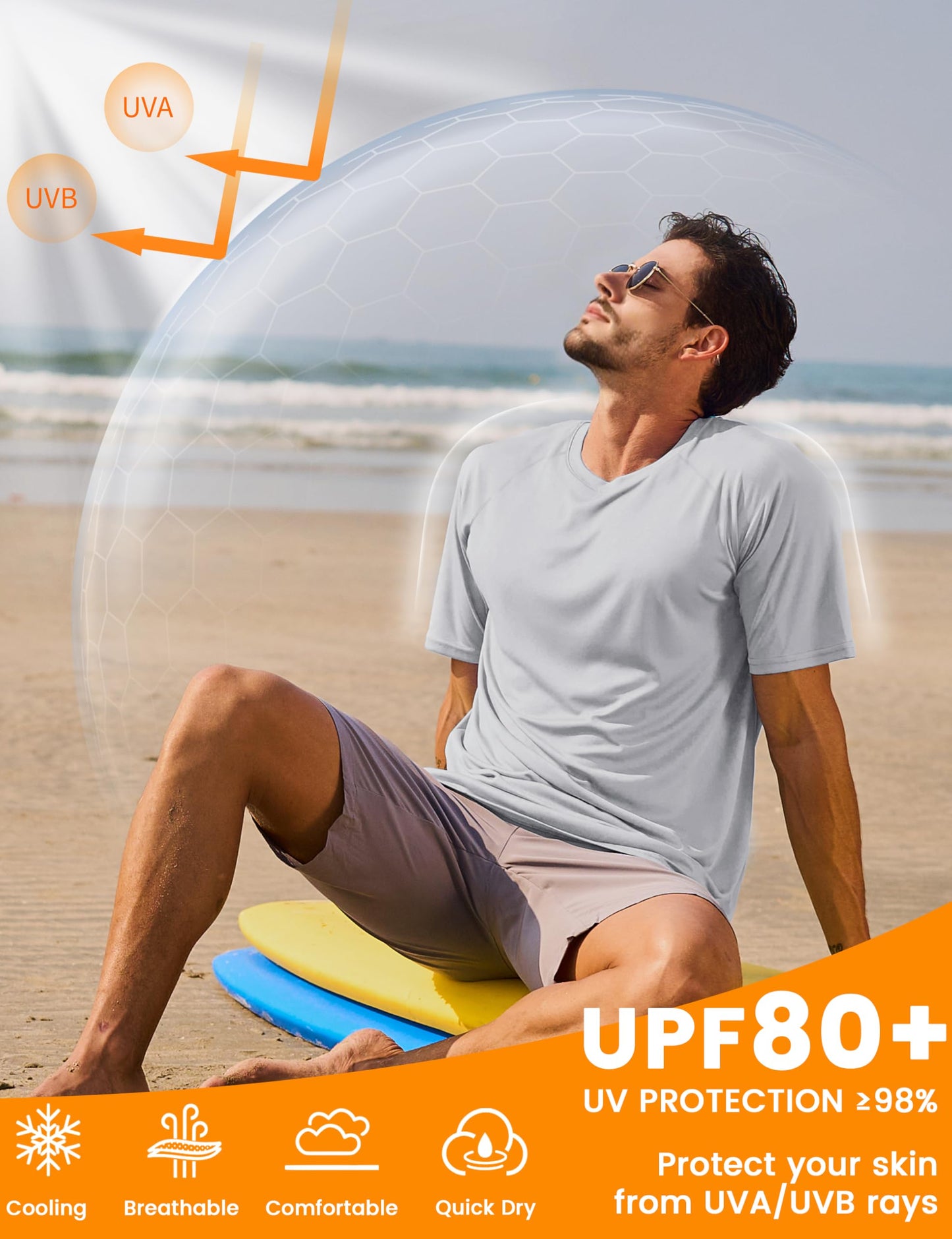 MAGCOMSEN Mens Sun Shirts Short Sleeve Rash Guard Quick Dry Lightweight T Shirt Gym Athletic Workout Top Light Gray, L