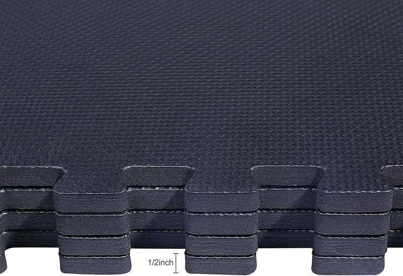 BalanceFrom Interlocking Foam Exercise Tile Mat - Non-Slip 24x24 Inch, 36-Count, Black for Home Gym & Playroom