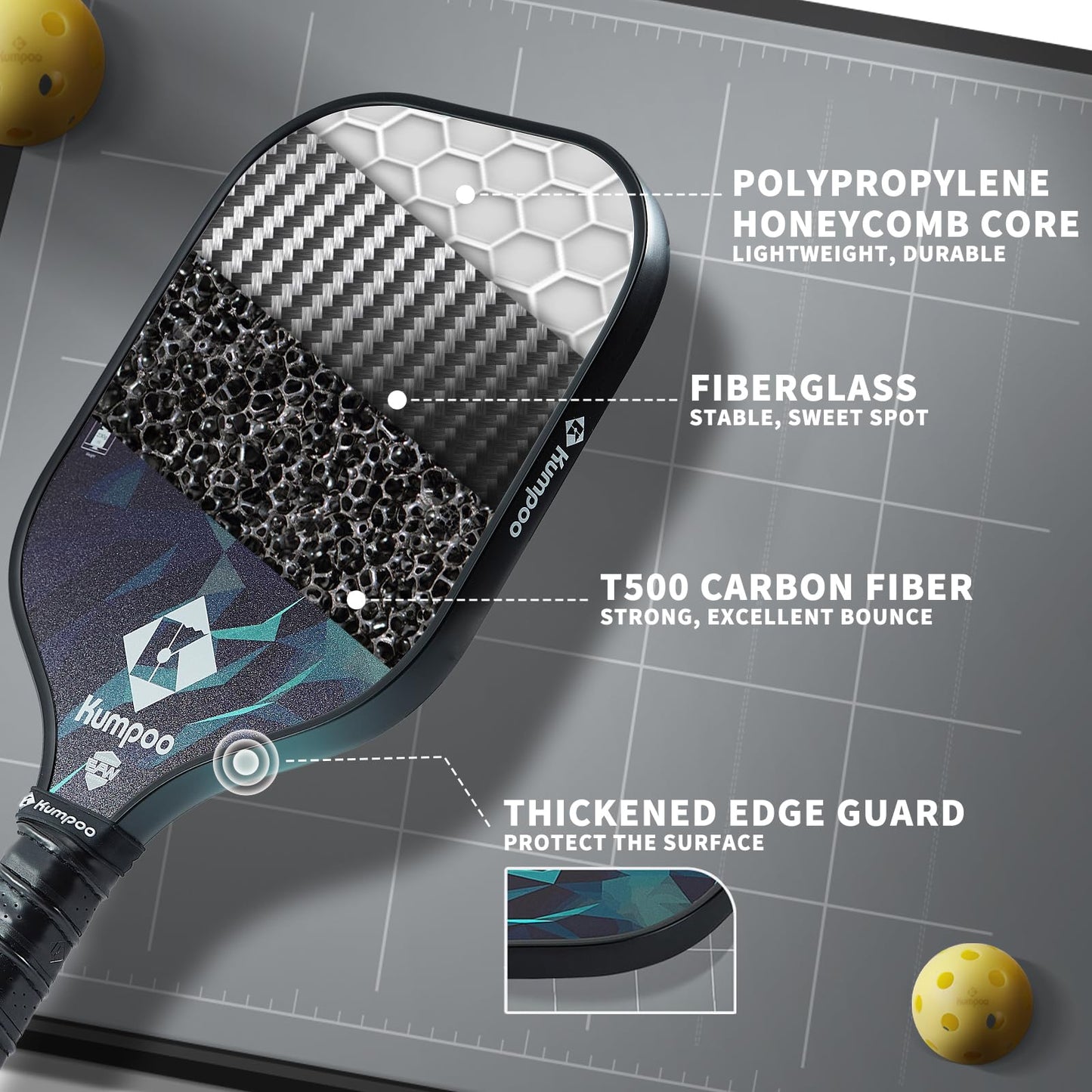 Pickleball Paddle, Carbon Fiber Pickleball Racket Lightweight with Fiberglass and PP Honeycomb Core, Large Sweet Spot Pickle Ball Racquet Set with Cover Gifts for Beginners, AG40 Blue