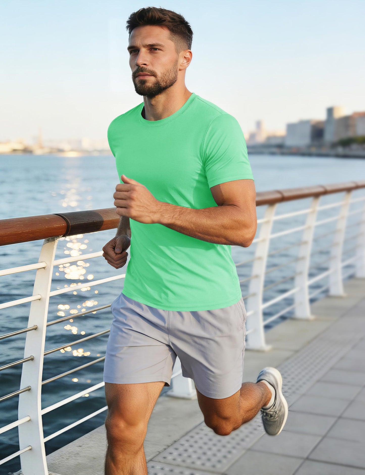 Short Sleeve Shirts for Men Dry Fit Moisture Wicking Tshirts UPF50 Active Athletic T Shirts Workout Running T-Shirt Mint Green