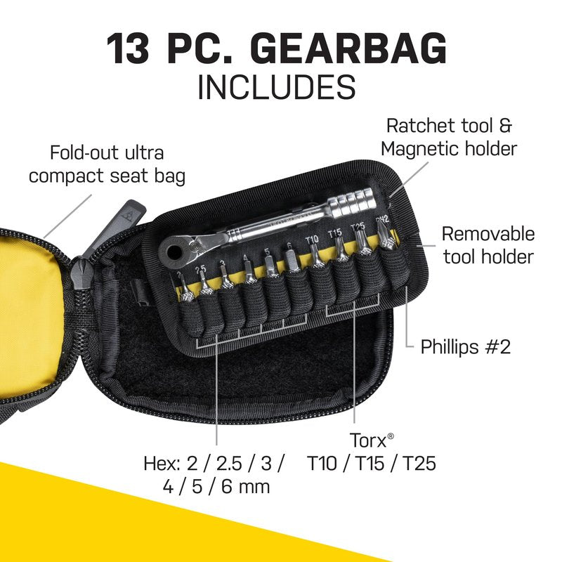 Topeak Elementa GearBag – Compact Under-Seat Bike Bag with Ratchet Tool Set, Dual Compartments, Water-Repellent 1000D Polyester, 0.3L Storage Capacity