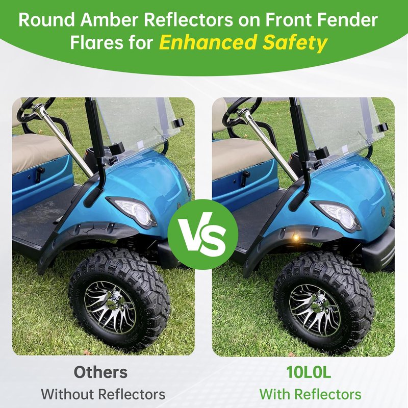 10L0L 4PCS Golf Cart Fender Flares, Exact for Standard Yamaha G29 & Drive 2007-2016, Impact-Resistant ABS Plastic Mud Guards with Reflectors & Stainless Steel Hardware - Not for Modified Carts