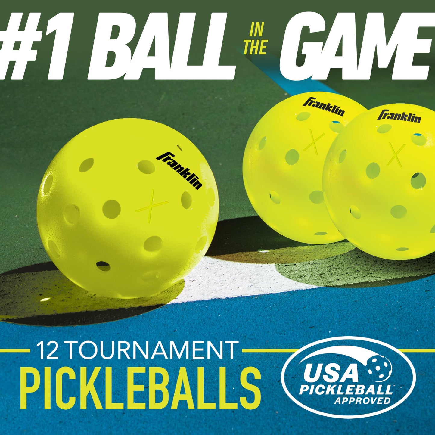 Franklin Sports Outdoor - X-40 Pickleball Balls - USA (USAPA) Approved - 12 Pack Outside - Optic Yellow - US Open Ball