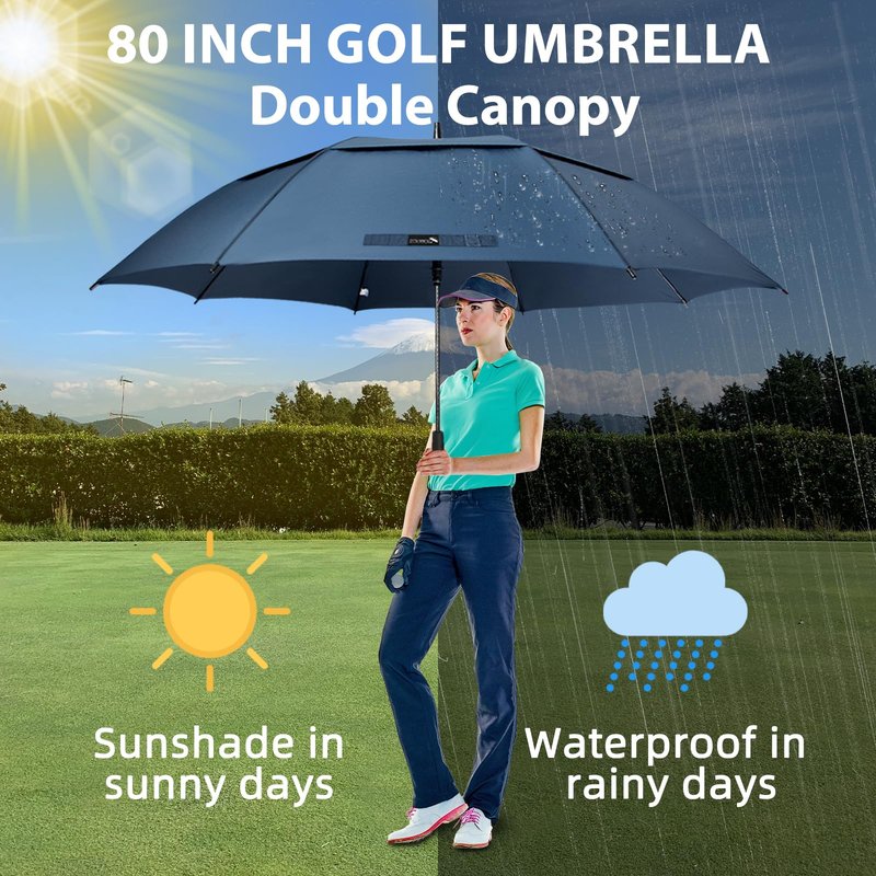 ZOMAKE Golf Umbrella Windproof, Extra Large Oversized Heavy Duty Double Canopy for Rain, Sports Games & Push Cart(80inch,Royal Blue)