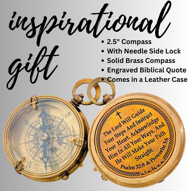 ALADEAN Religious Christian Gift Compass - The Lord Will Guide | Uplifting Baptism Gift - Communion 2025 Graduation 2026 Confirmation Gifts (# 7cm with Premium Leather Case)