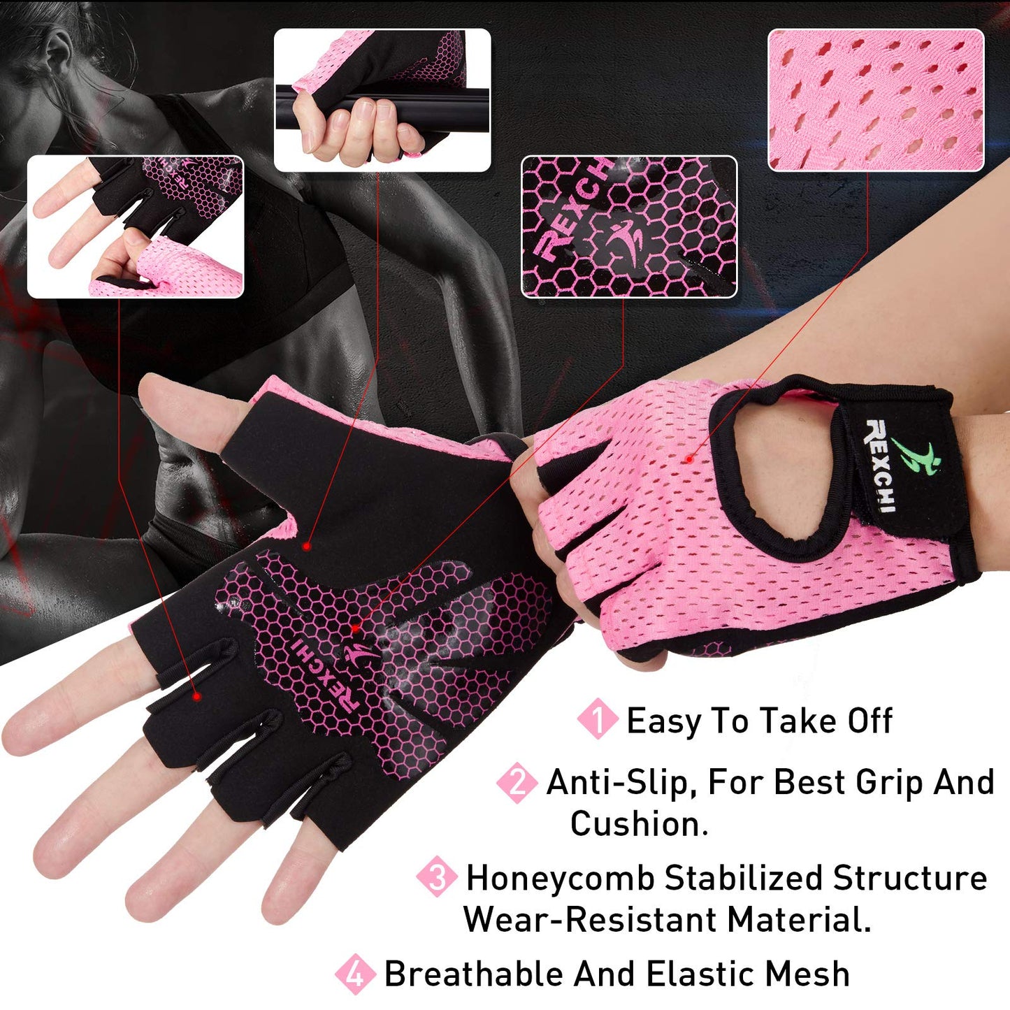 2 Pairs Workout Gloves Women Adjustable Weight Lifting Gloves Gym Exercise Workout Gloves Breathable Training Gloves for Men and Women Fitness, Biking, Pull up, Cycling (Black, Pink,Large)