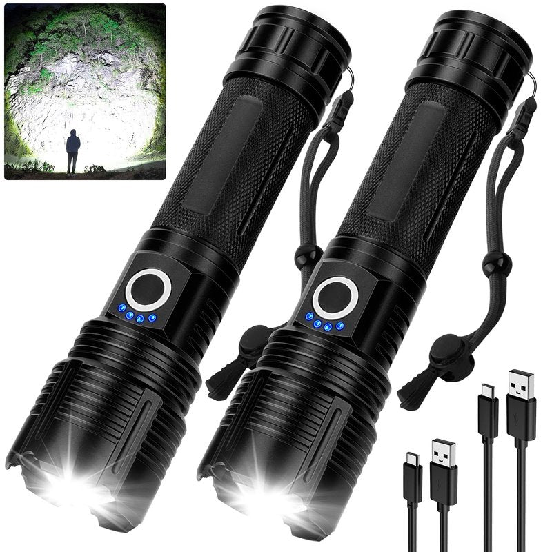 Vinderfine 2Pack Flashlights High Lumens Rechargeable, 99,000 Lumens Super Bright LED Flashlight, Powerful Flash Light with 5 Modes, Flashlights for Home Camping, IPX7 Waterproof
