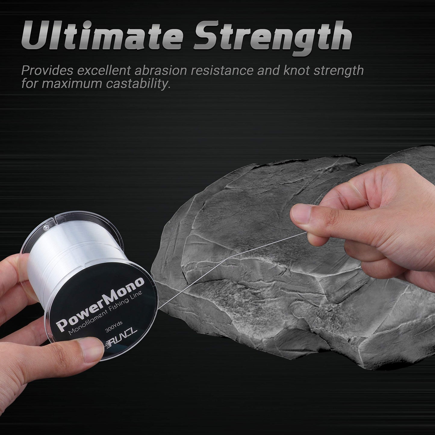 RUNCL PowerMono Fishing Line, Monofilament Fishing Line - Ultimate Strength, Shock Absorber, Suspend in Water, Knot Friendly - Mono Fishing Line (Clear, 3LB(1.4kgs), 300yds)