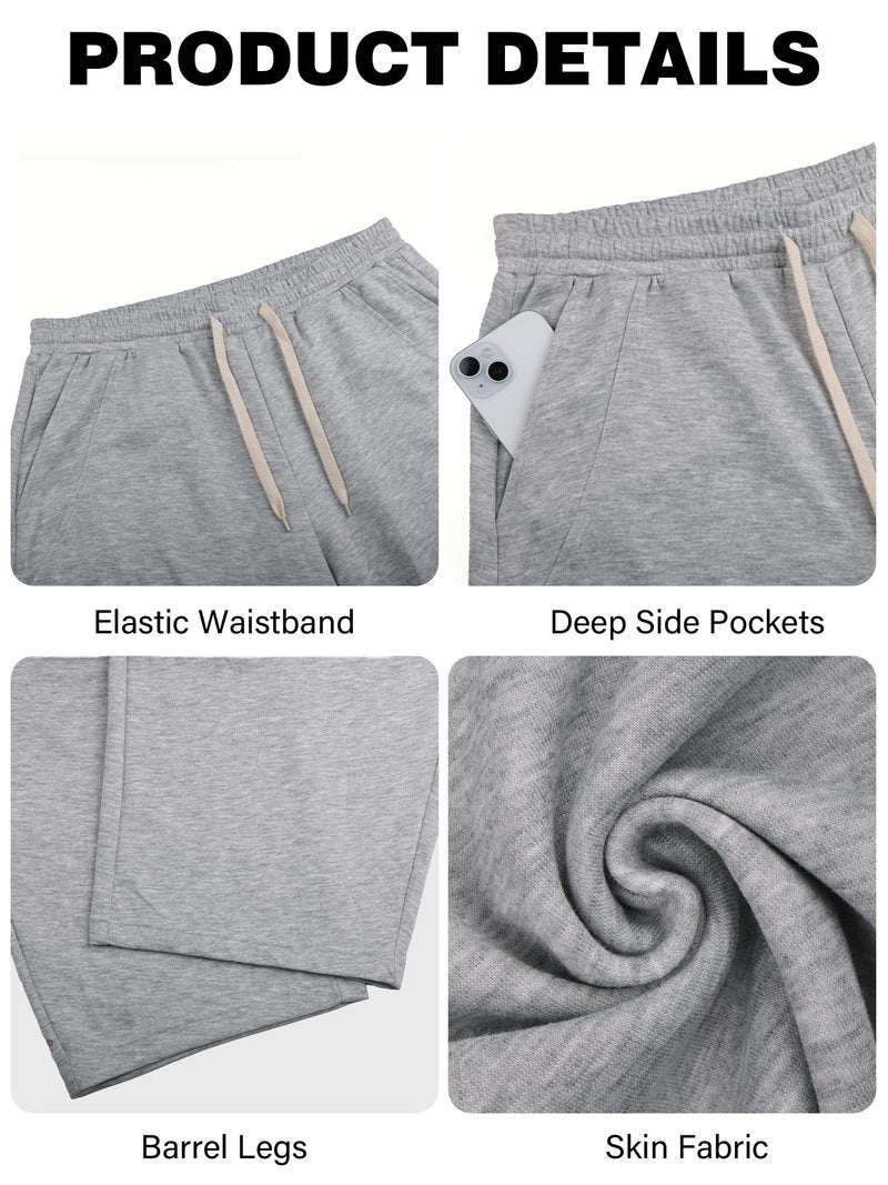 JEMLDL Men's Baggy Sweatpants Women's Streetwear Wide Leg Barrel Sweat Pants Oversized Fashion Long Pants with Pockets Light Gray Medium