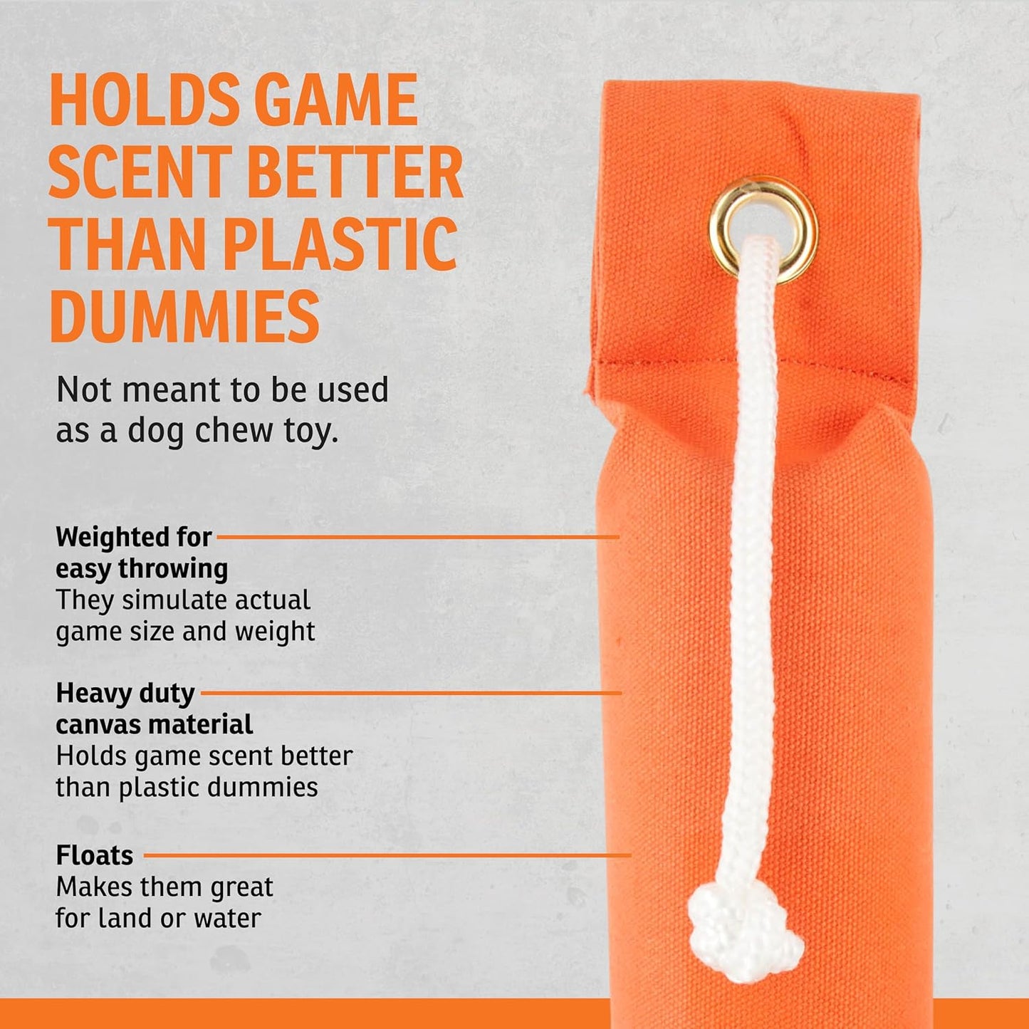 SportDOG Canvas Dummies - Durable Hunting Dog Training Tool - Water-Ready Bumper | Standard Size 2.75" W X 12" L - Orange