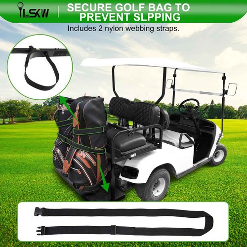 Golf Cart Bag Holder Bracket for 2+2 Seater Golf Cart Rear Seat with 1 inch Sqaure Strut, No Drilling Golf Cart Rear Bag Holder Fits EZGO, Club Car, Yamaha Golf Carts