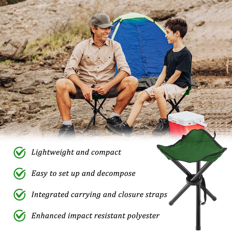 KKONHII Folding Camping Stool,Portable Travel Outdoor Tripod Seat,Green Folding Camping Chairs for Camping Party Mountaineering Picnic Beach Garden Lawn