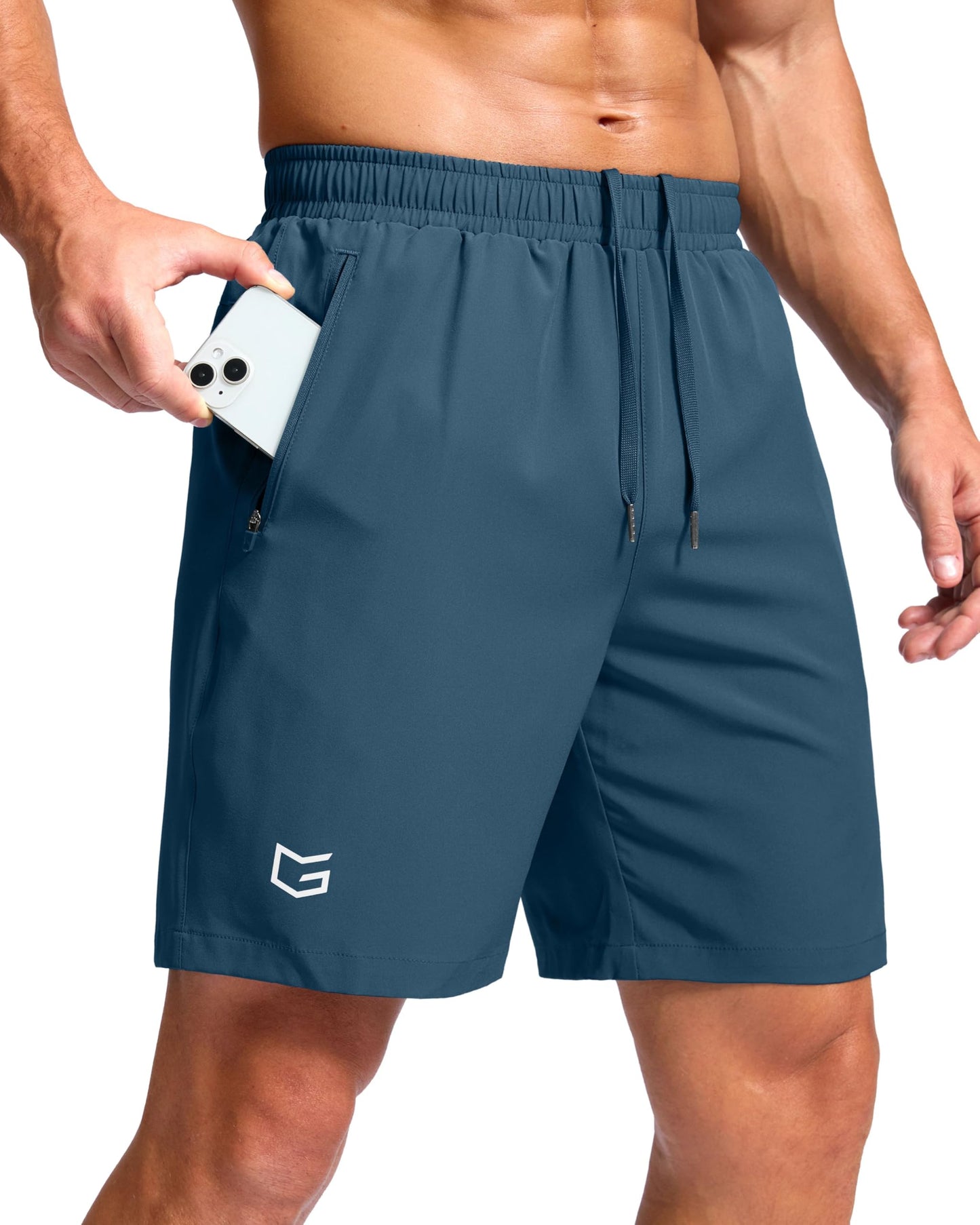 G Gradual Men's Athletic Running Shorts with Zipper Pockets Quick Dry 7"/ 5"/ 9" Workout Gym Shorts for Basketball Hiking(Dusty Blue,7M)