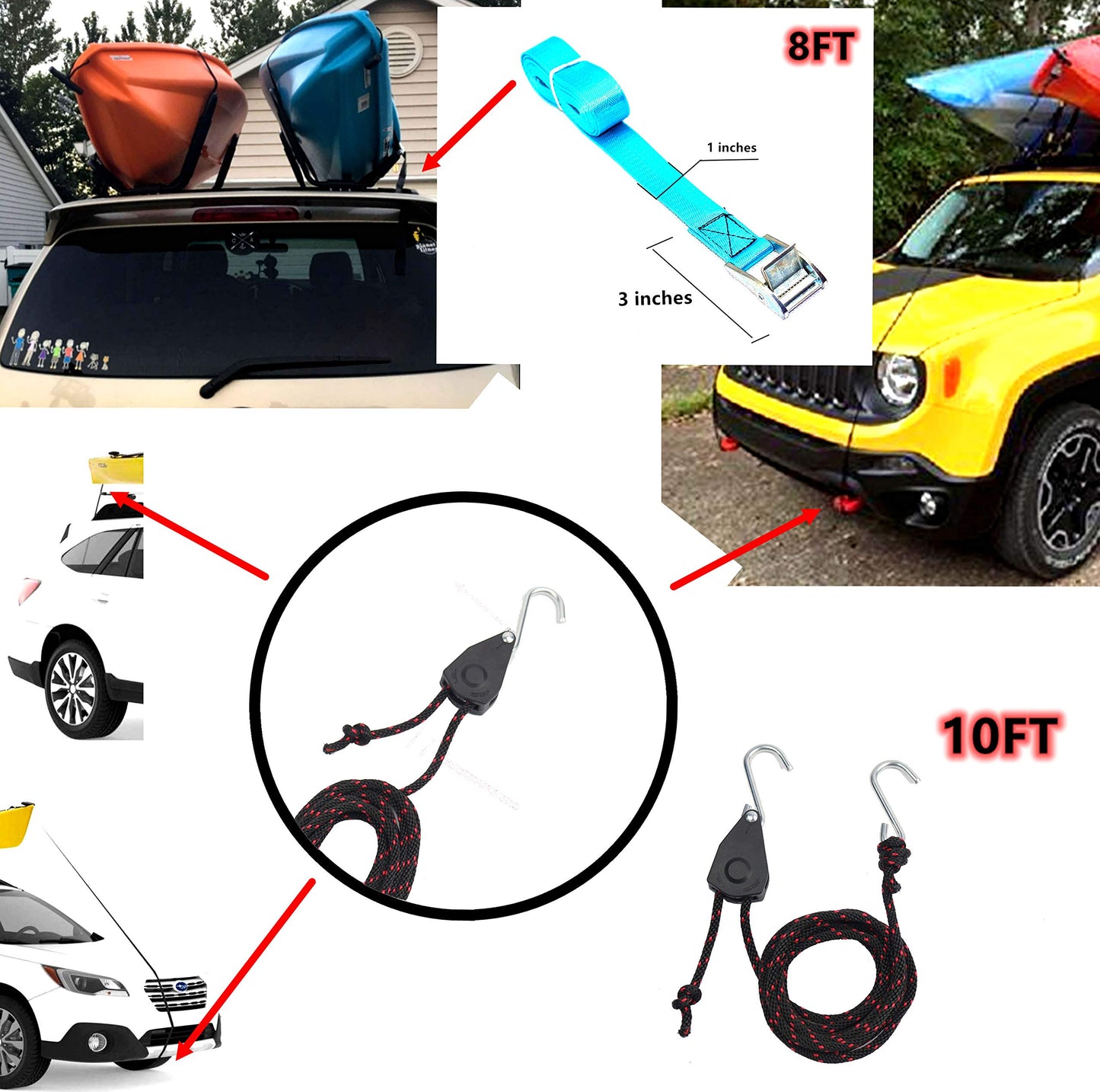 A01 Kayak Roof Rack for SUV Car Top Roof Mount Carrier J Cross Bar Canoe Boat (1 Pairs)