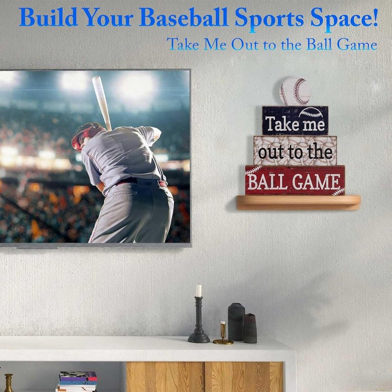 Baseball Party Table Decorations - 4 Pcs Wooden Sign Blocks | Centerpieces for Boys' Birthday, Sports Club & Home Decor