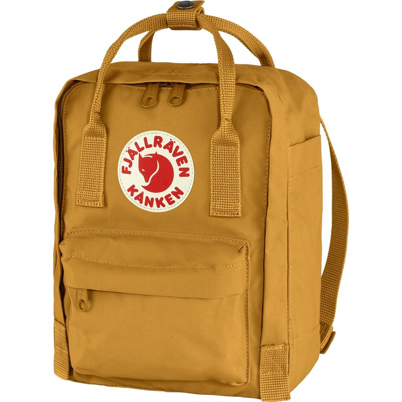 Fjällräven Kanken Mini Backpack - Compact Everyday Carry, Durable Vinylon Fabric - Travel, Arctic Green/Spicy Orange