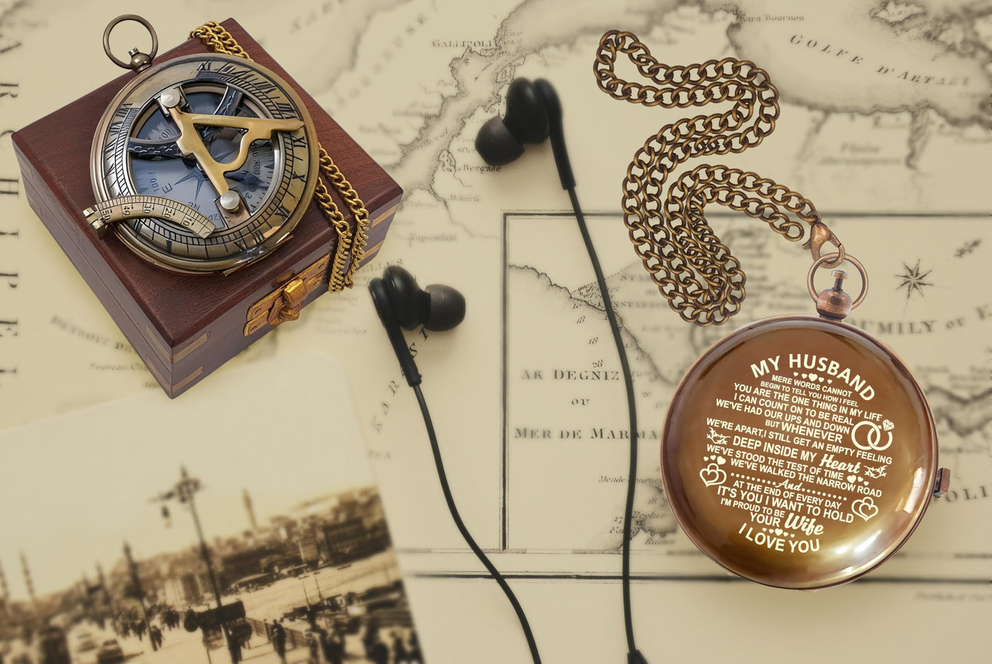 Huband Gifts Valentine's Day Gifts for Husband - Engraved Brass Compass, Romantic Keepsake for Him