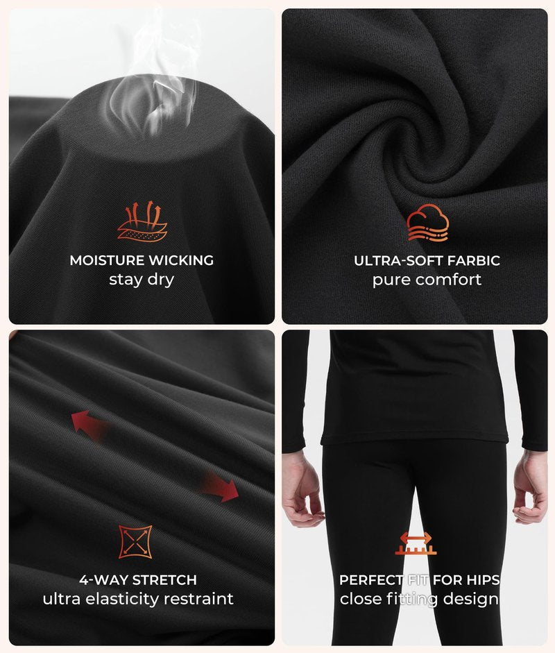 BAMBOO COOL BlazeBoo Men's Thermal Underwear with Soft Fleece Lined Base Layer Cold Weather Top Bottom Gift Set