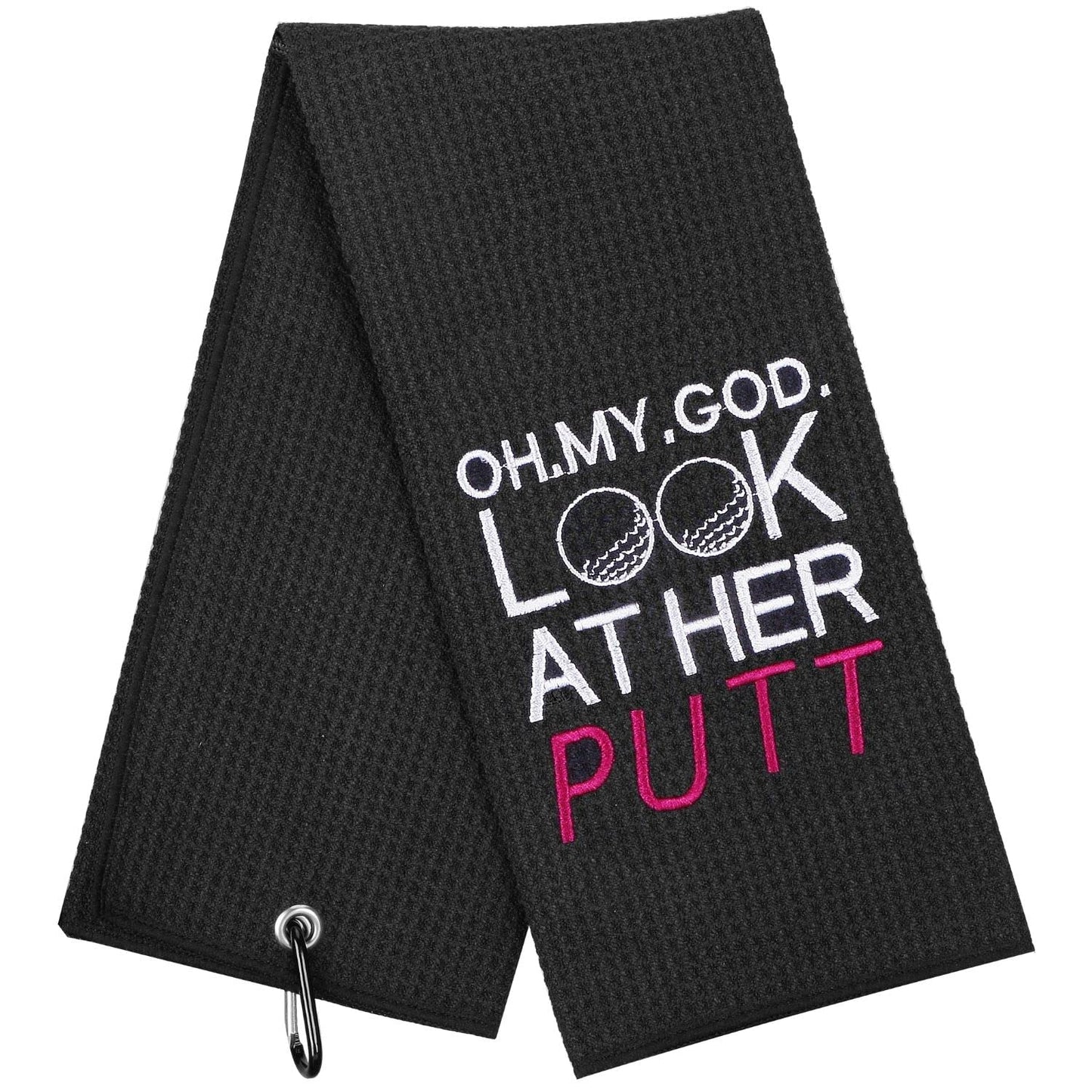 Artpreti Funny Golf Towel, Oh My God Look at Her Putt - Embroidered Golf Towels for Golf Bags with Clip, Fun Golf Accessories for Women, Birthday Gifts for Fan, Joke