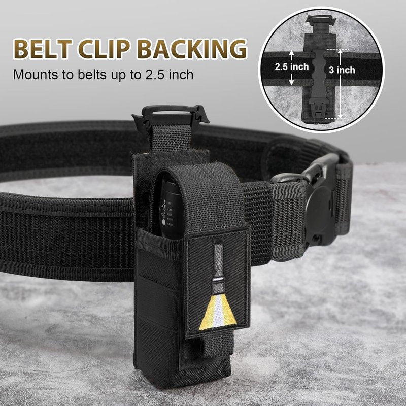 Tactical Flashlight Holster - Adjustable Molle Pouch for Duty Belt or Backpack | Includes USA Flag Patch