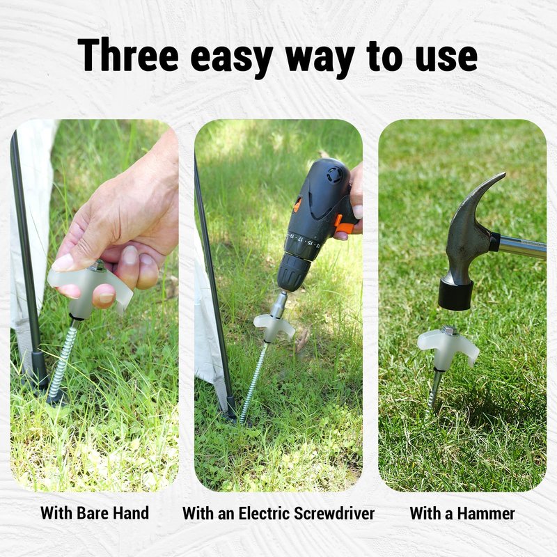 Keovoker 12 Pack Screw in Tent Stakes Heavy Duty-8” Metal Pegs for Ground, Drill in Camping Stake with Hex Head Driver, Spikes Puller, Protector/Stopper in Storage Bag, for Hiking, Glow in Dark