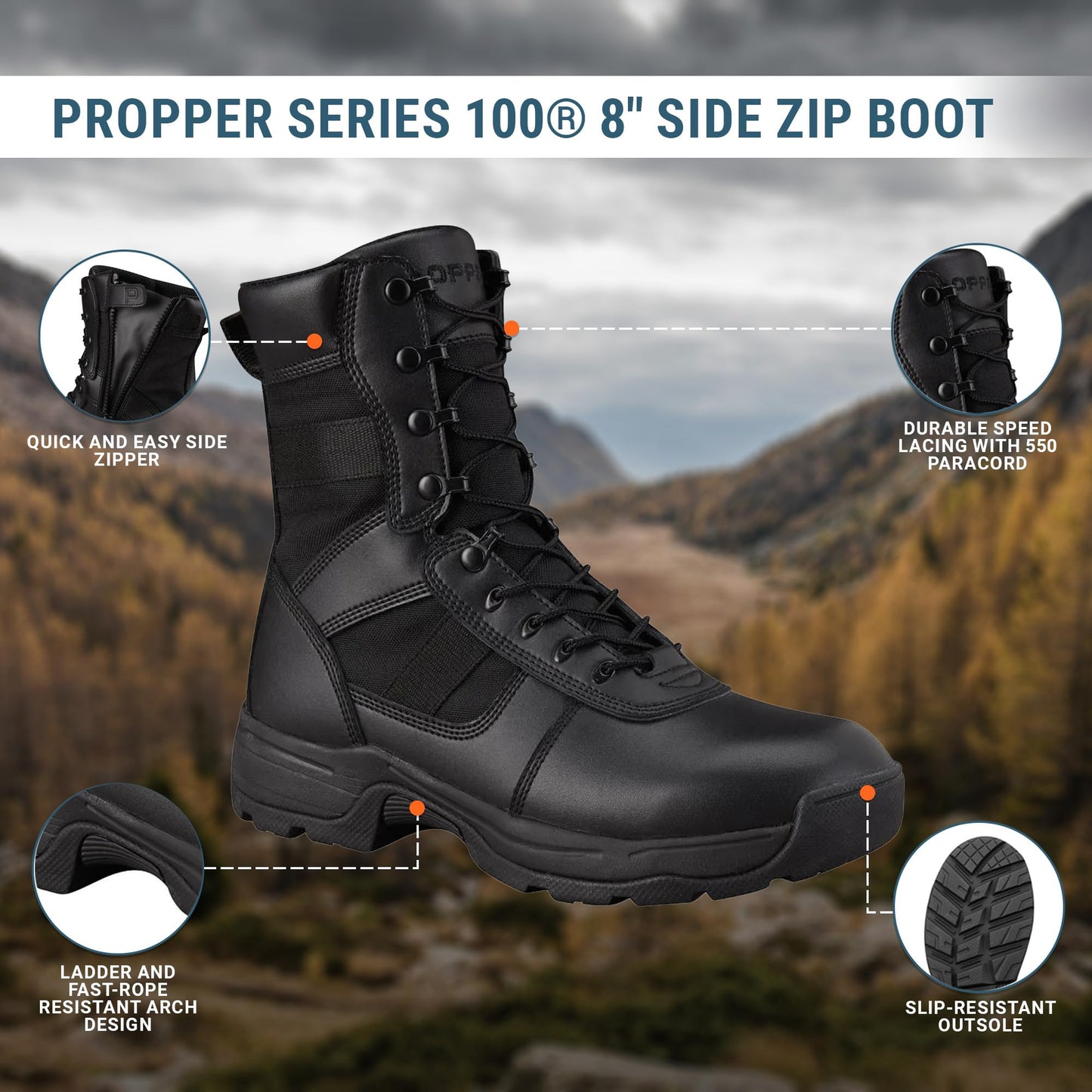 Propper Men's Series 100 8" Side Zip Boot, Black, 6.5 M US
