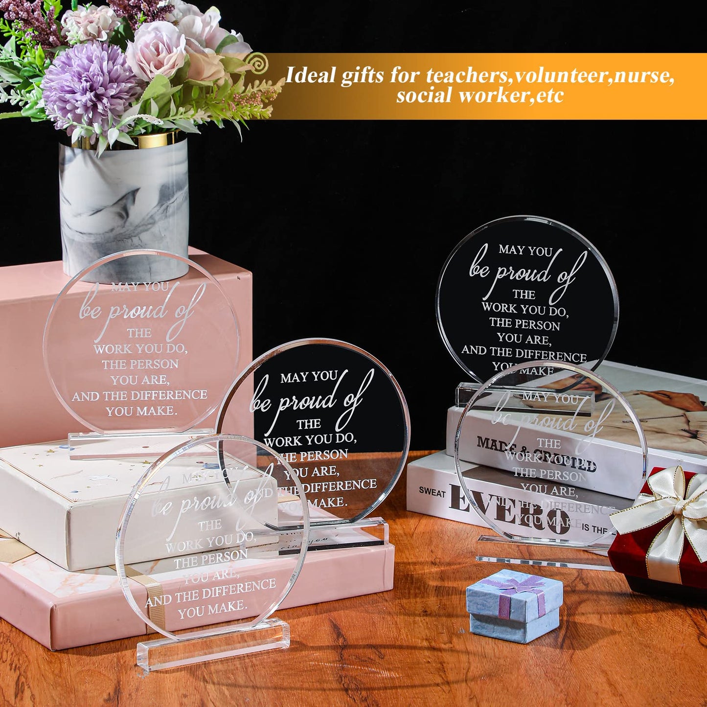 10 Pcs Employee Appreciation Awards for Coworker Acrylic Thank You Trophy May You Be Proud of The Work You Do Sign Prizes for Adults Retirement Goodbye Farewell Gift for Women Men (Round)