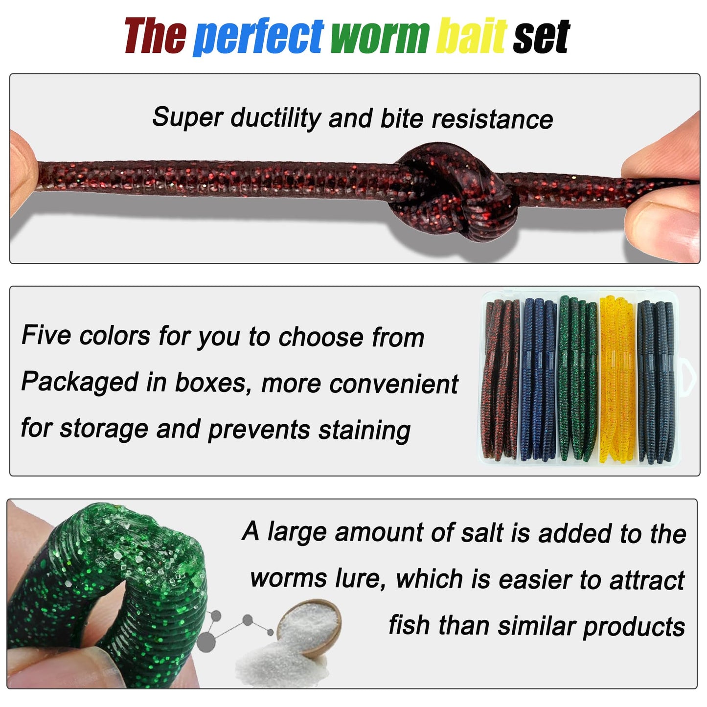 Senko Worms for Bass Fishing: 40PCS 5.5" Wacky Worm Lures Kit with Box | Senkos Soft Plastic Baits for Freshwater Saltwater | Slow-Fluttering Action