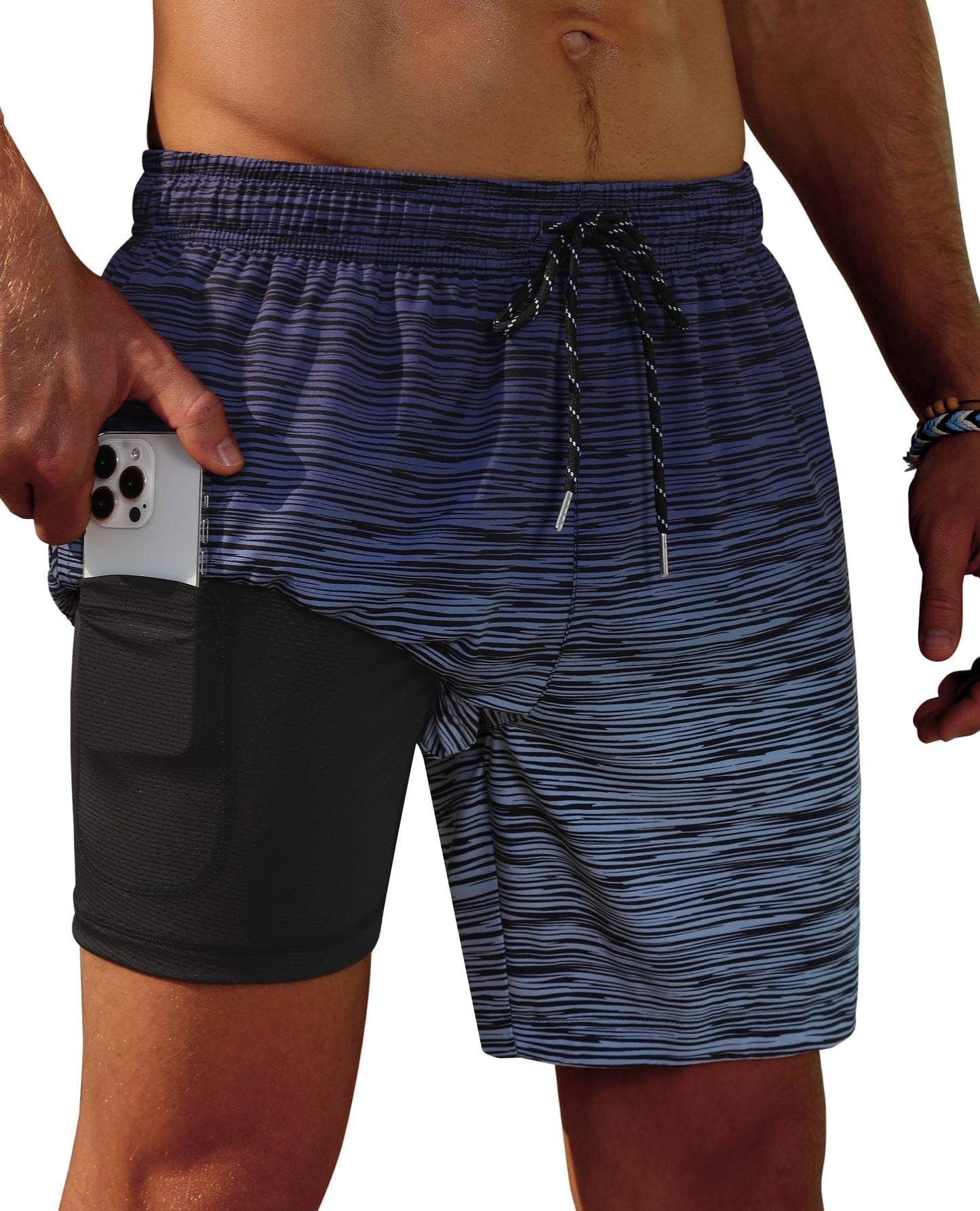 Gleeease 7inch Mens Swim Trunks with Compression Liner Swim Shorts