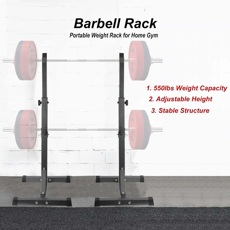 Adjustable Squat Rack Standard 550LBS Capacity 40-66 Inch Solid Steel Squat Stands Barbell Free-press Bench Home Gym Portable Dumbbell Racks Stands (Squat Rack)
