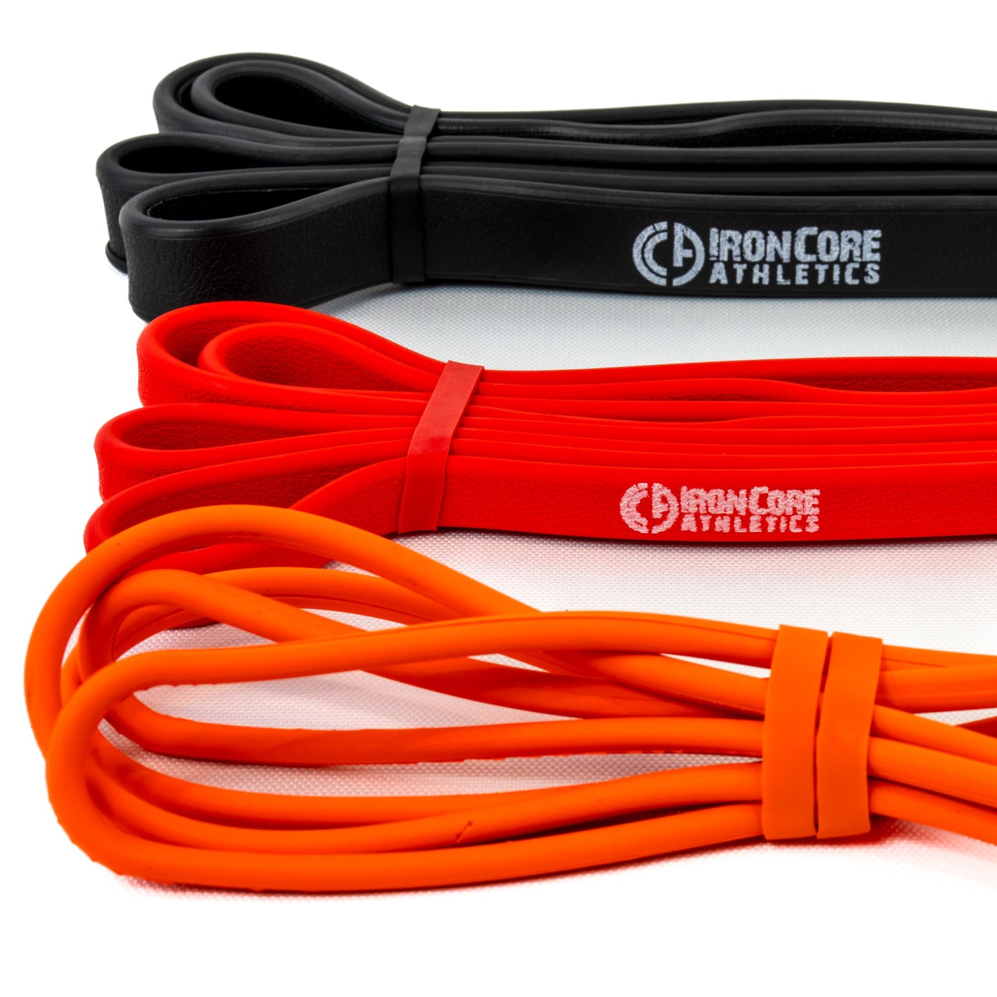 Iron Core Athletics Orange, Red, and Black Exercise Band Combo Five Pack - Premium Resistance Bands for Strength Training - Durable, Non-Slip Grip - Comfort Edge, Tested 30K Pulls